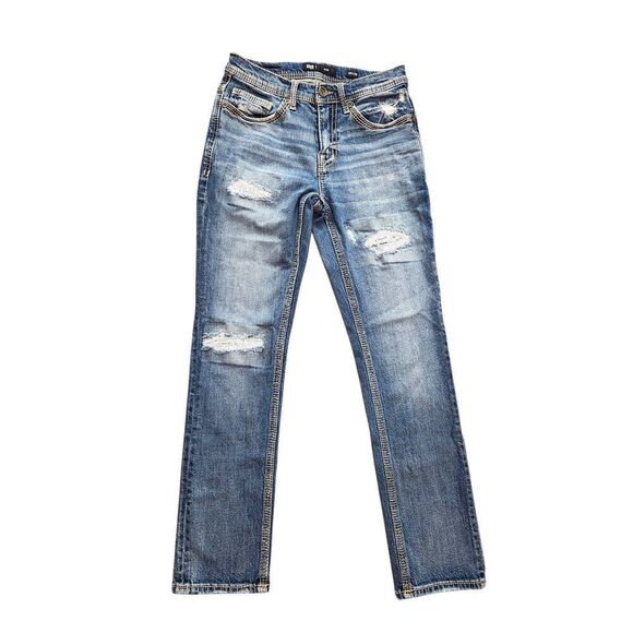 BKE 'Alec' mens straight leg jeans size 28x29* measured Distressed embroidered - Picture 1 of 9